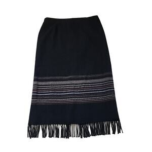 Dress Barn Wool Skirt Midi W/ Fringe Sz 16 Black